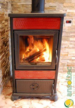 Hogar de la Termoestufa de leña y controlador de la temperatura a la derecha