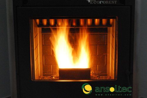 Vista del hogar de estufa Ecoforest  Suez canalizable